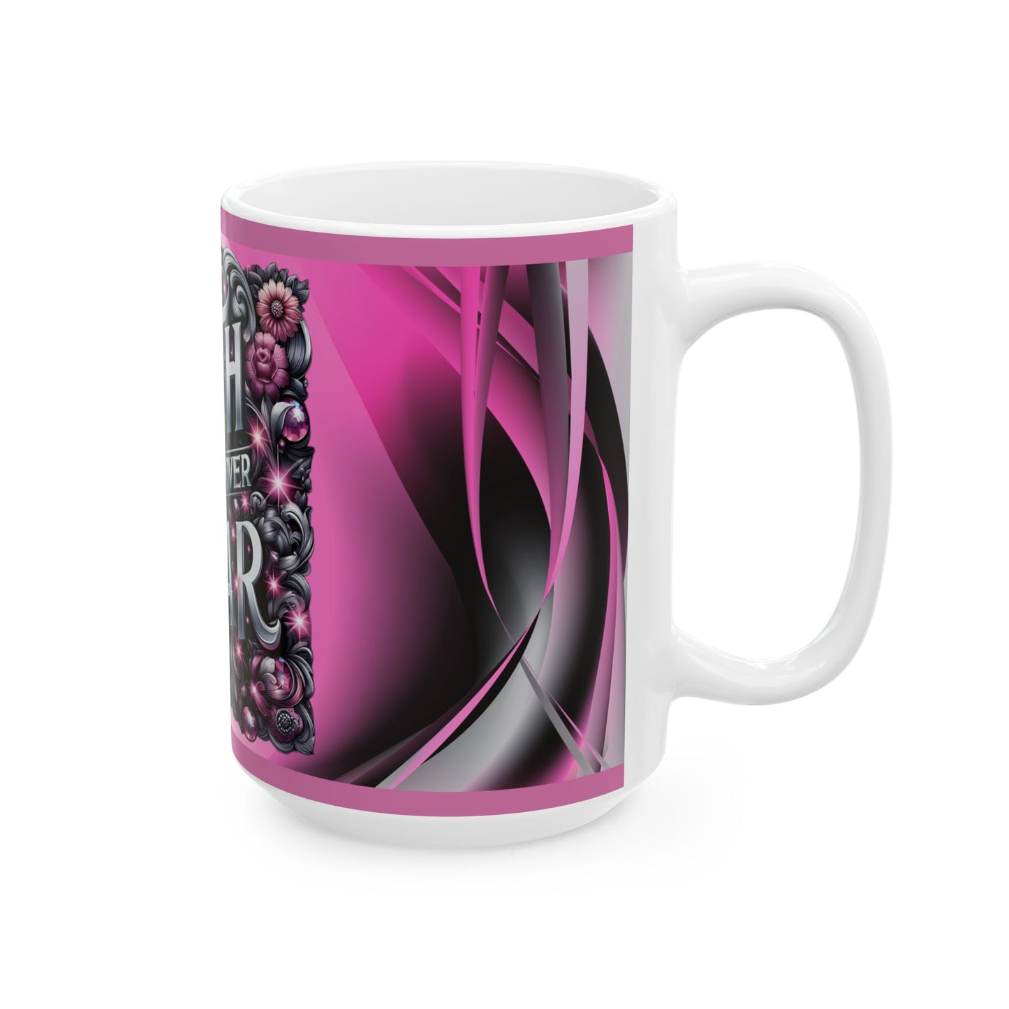 Silver Faith Over Fear Ceramic Mug, Inspirational Coffee Cup, Motivational Gift for Her, Spiritual Decor, Worship Music Link,