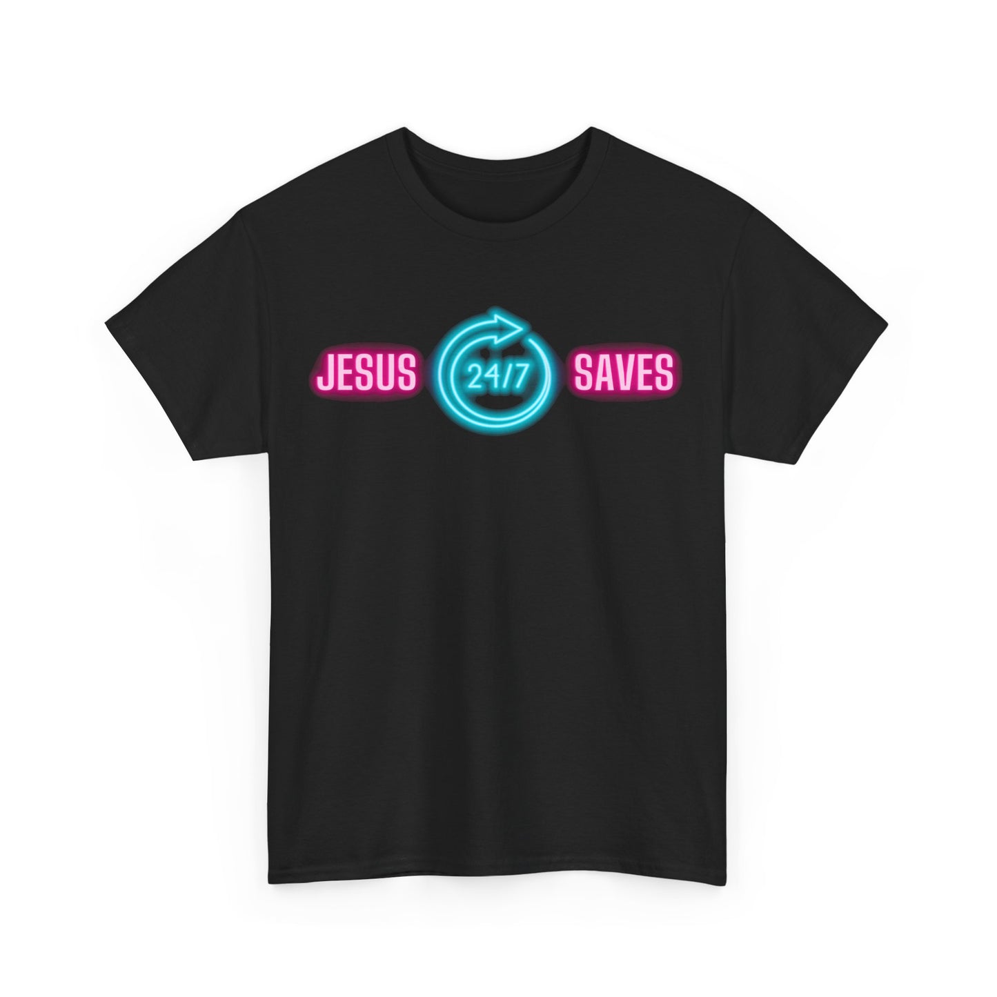 JESUS SAVES 24- 7  1- Unisex Heavy Cotton Tee