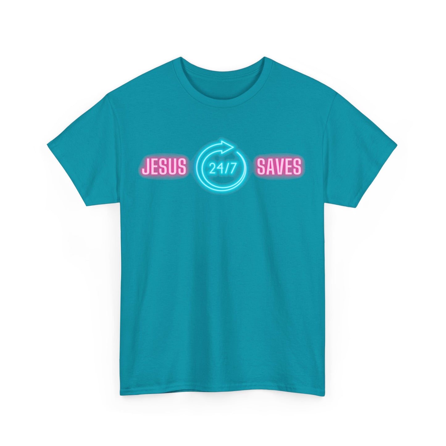 JESUS SAVES 24- 7  1- Unisex Heavy Cotton Tee