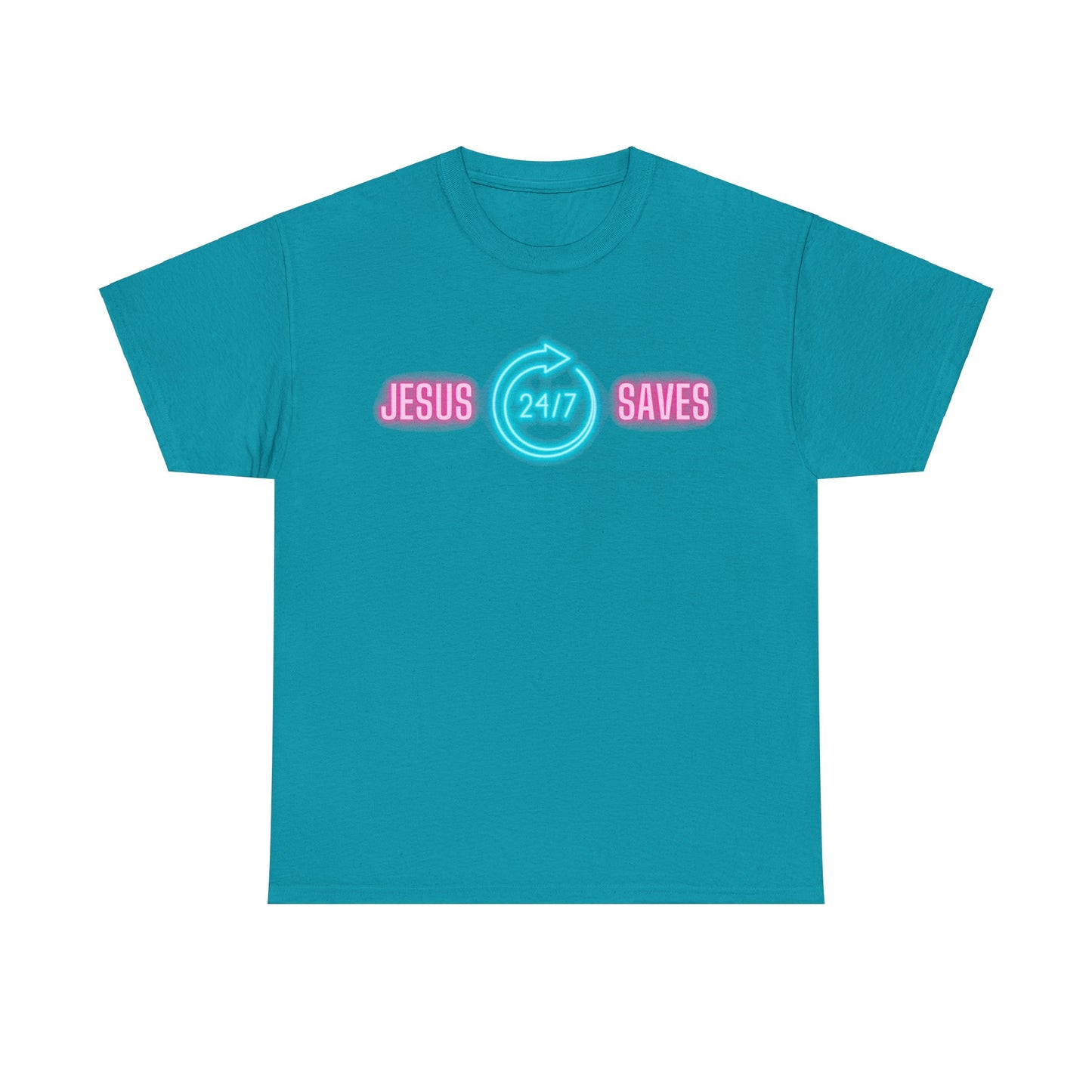 JESUS SAVES 24- 7  1- Unisex Heavy Cotton Tee
