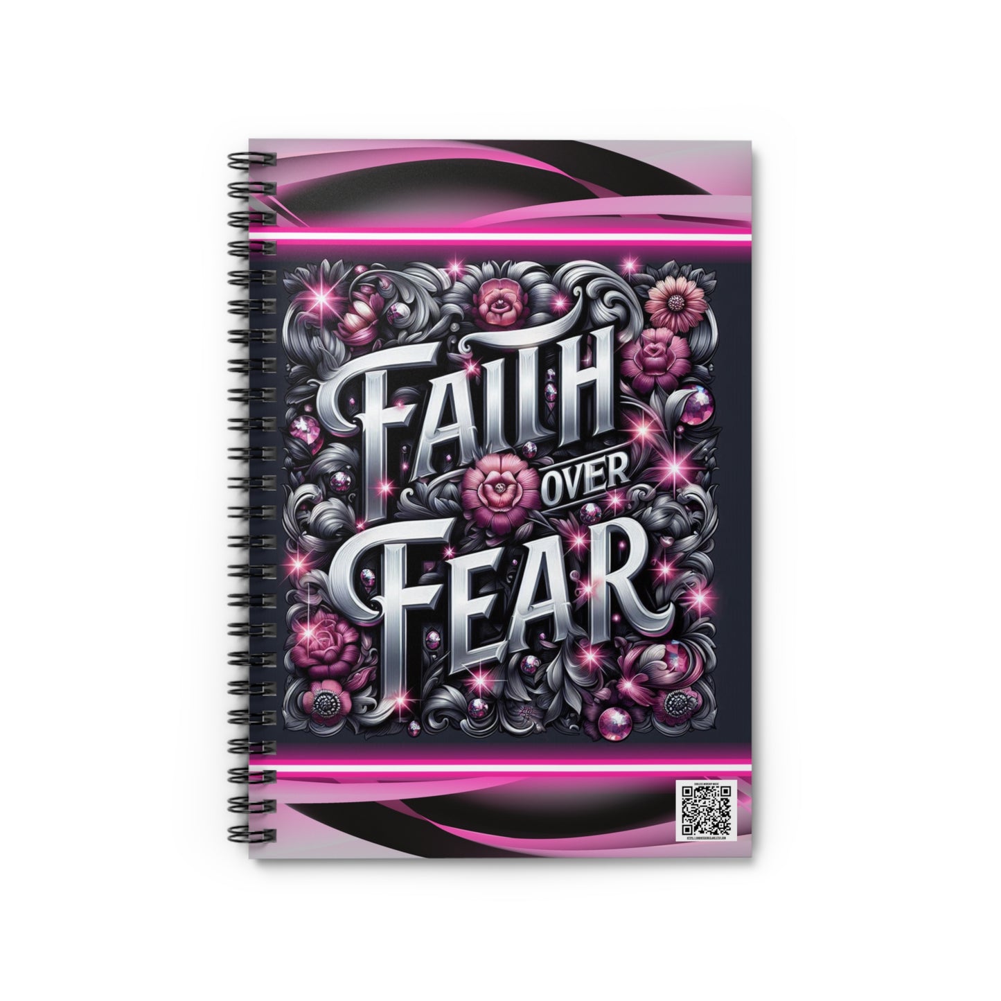 Inspirational Pink Notebook with QR Code for Worship Music, Spiral Journal - Ruled Line, Jotter, Devotional Diary, Christian Study Tool,