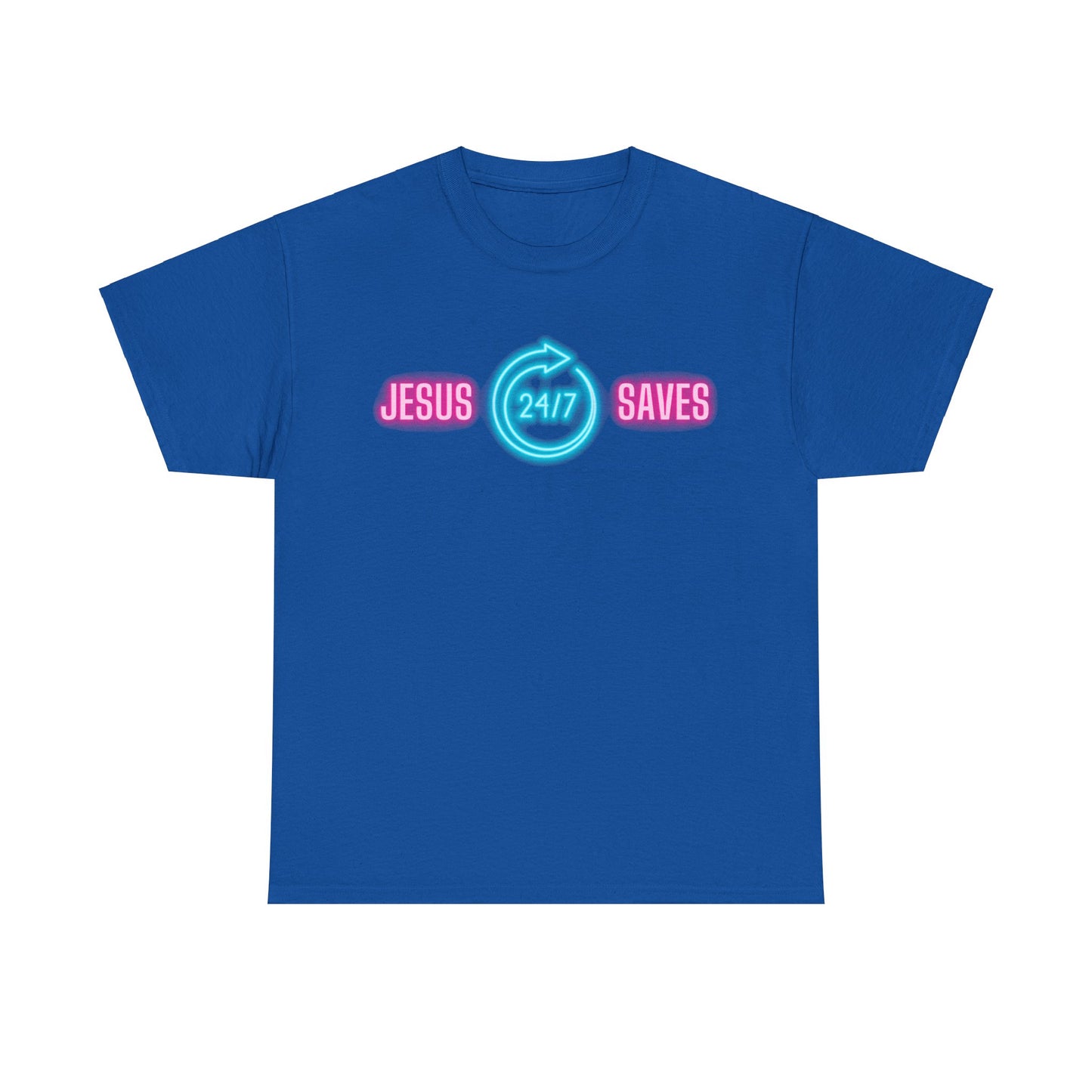 JESUS SAVES 24- 7  1- Unisex Heavy Cotton Tee