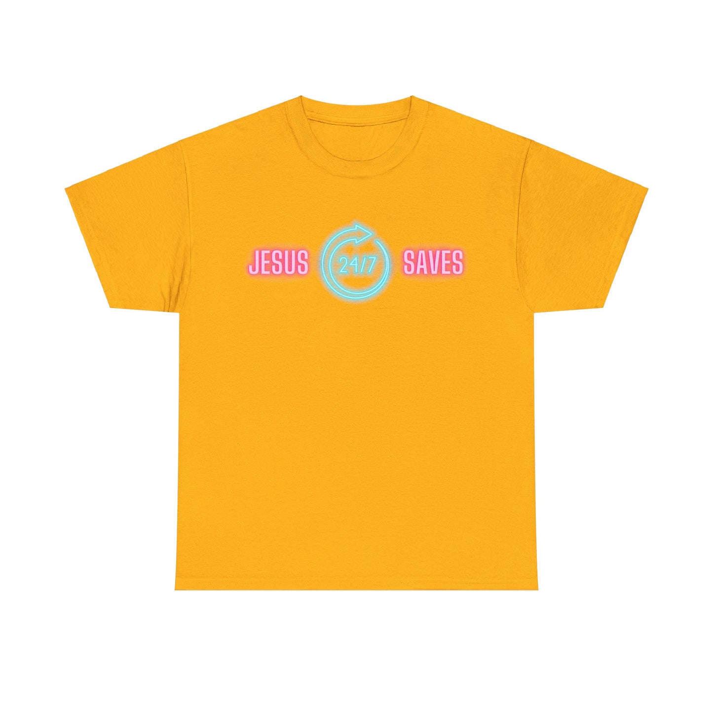 JESUS SAVES 24- 7  1- Unisex Heavy Cotton Tee