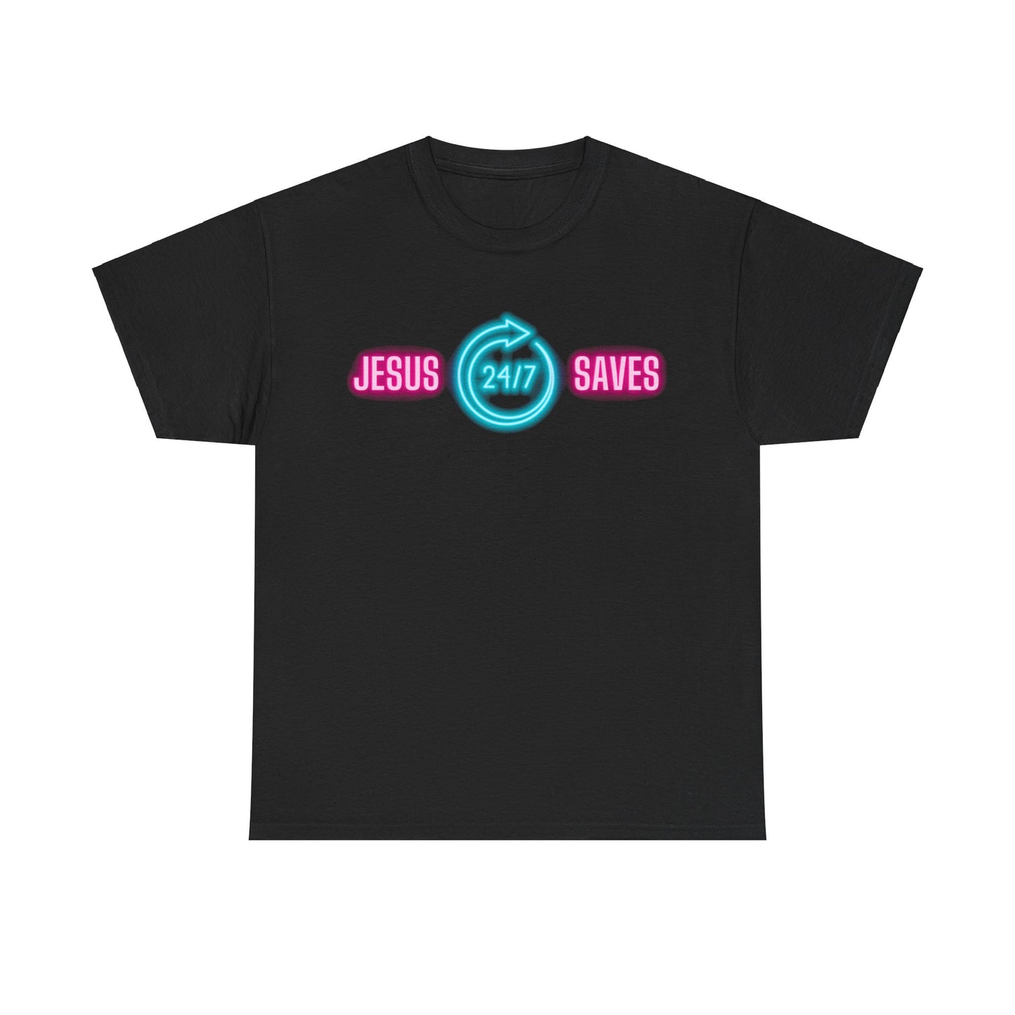 JESUS SAVES 24- 7  1- Unisex Heavy Cotton Tee