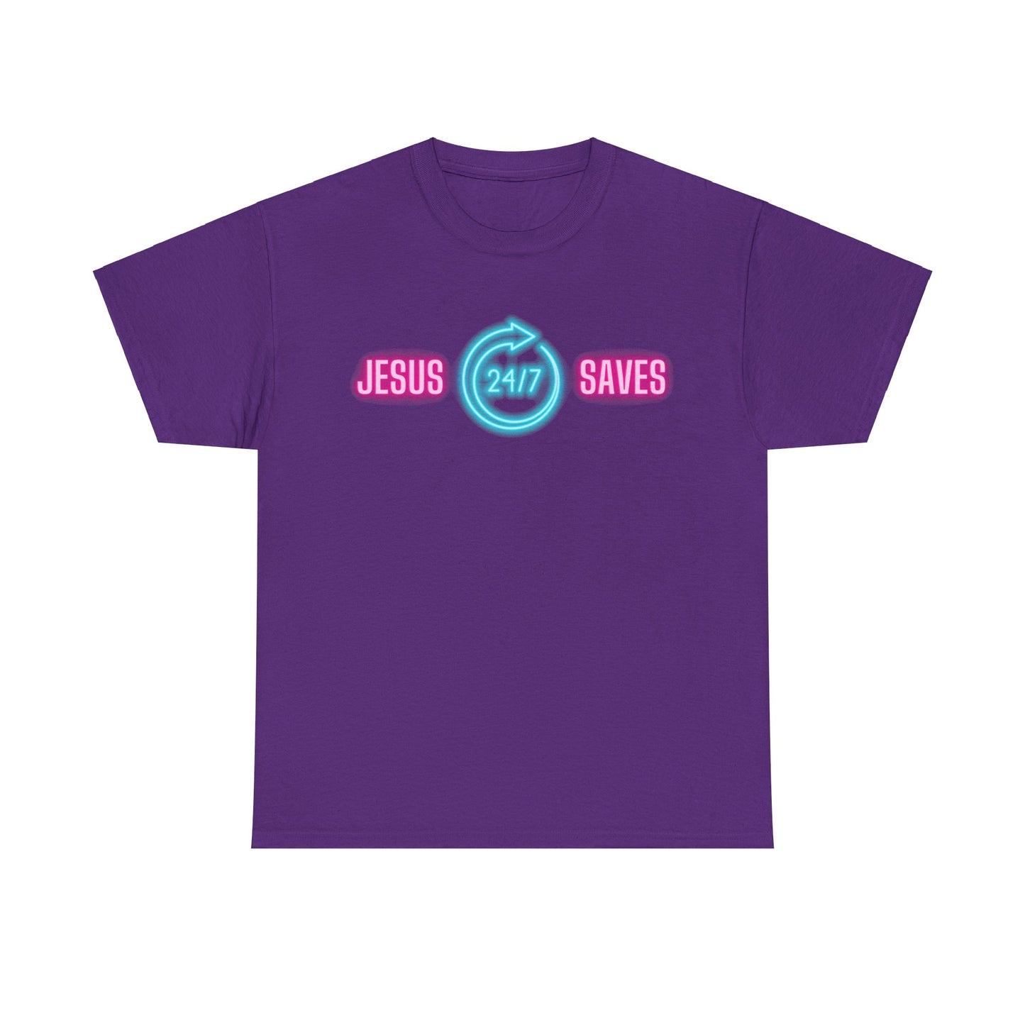 JESUS SAVES 24- 7  1- Unisex Heavy Cotton Tee