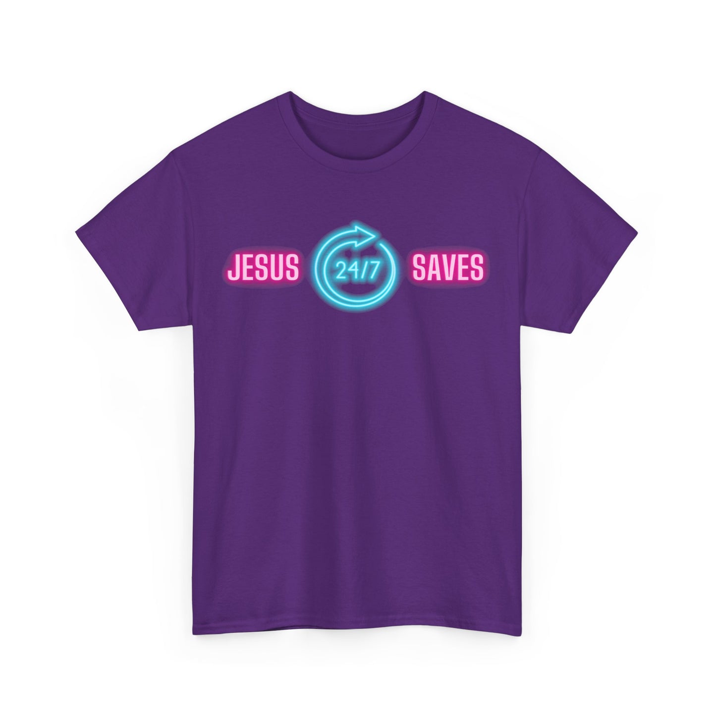 JESUS SAVES 24- 7  1- Unisex Heavy Cotton Tee