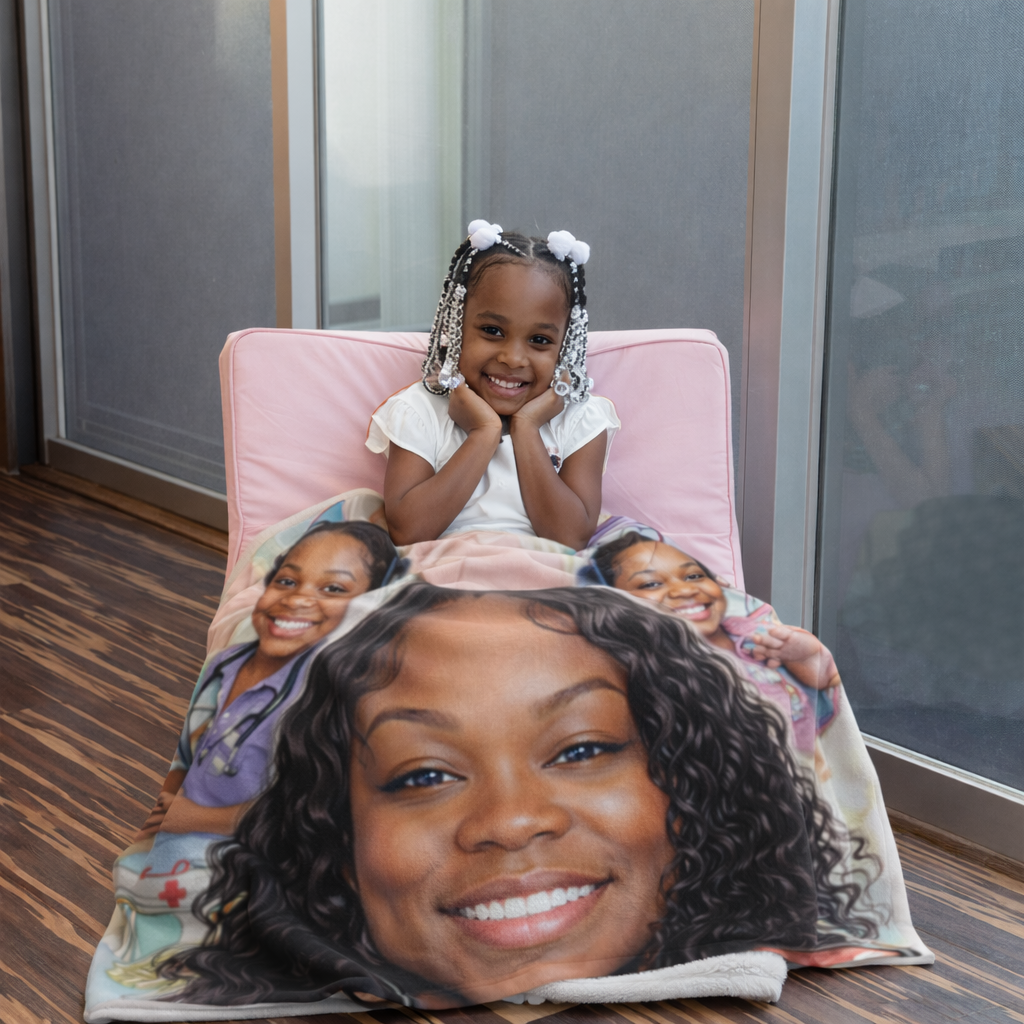 Custom Caricature Face Blanket | Velveteen Plush Blanket, Personalized Portrait Collage