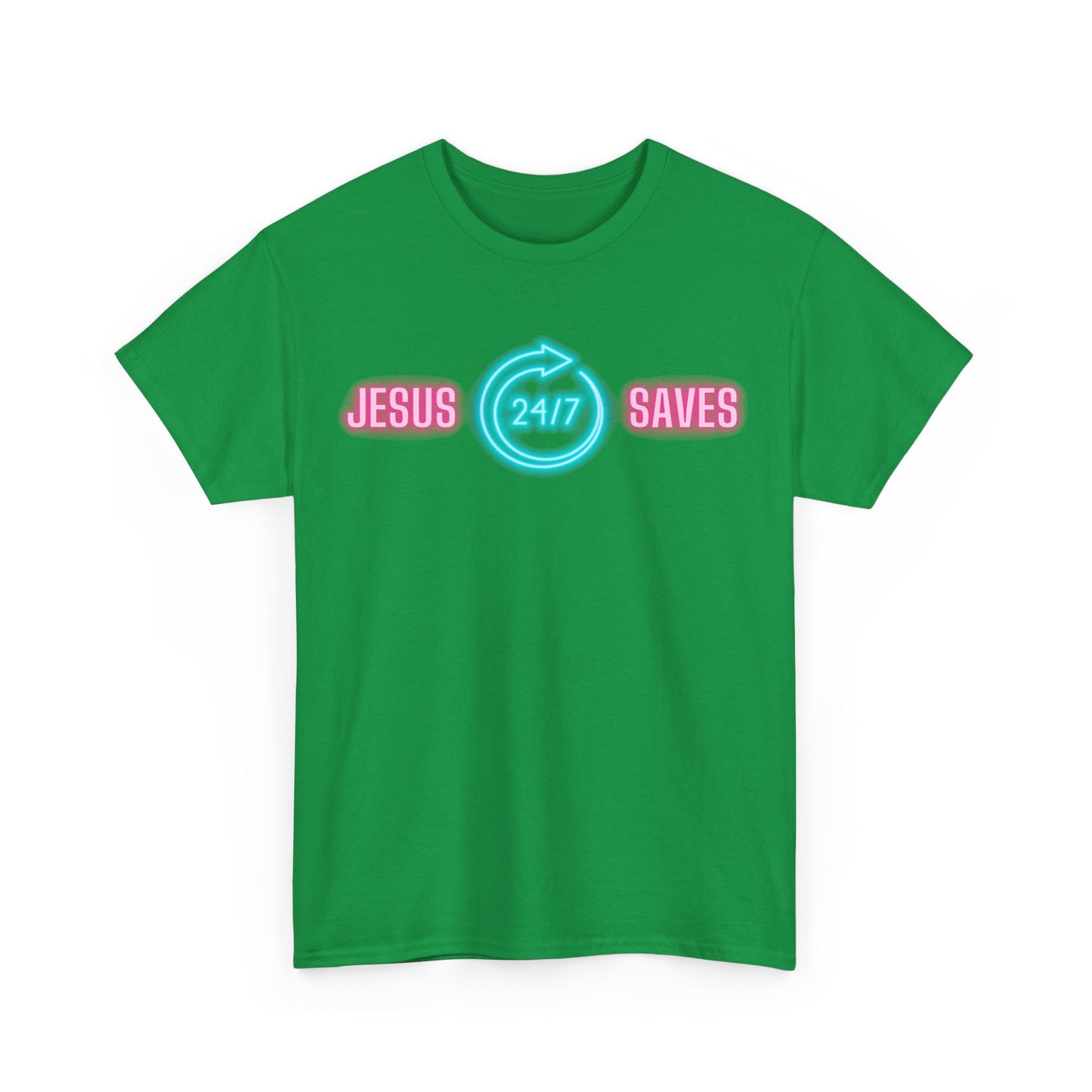 JESUS SAVES 24- 7  1- Unisex Heavy Cotton Tee