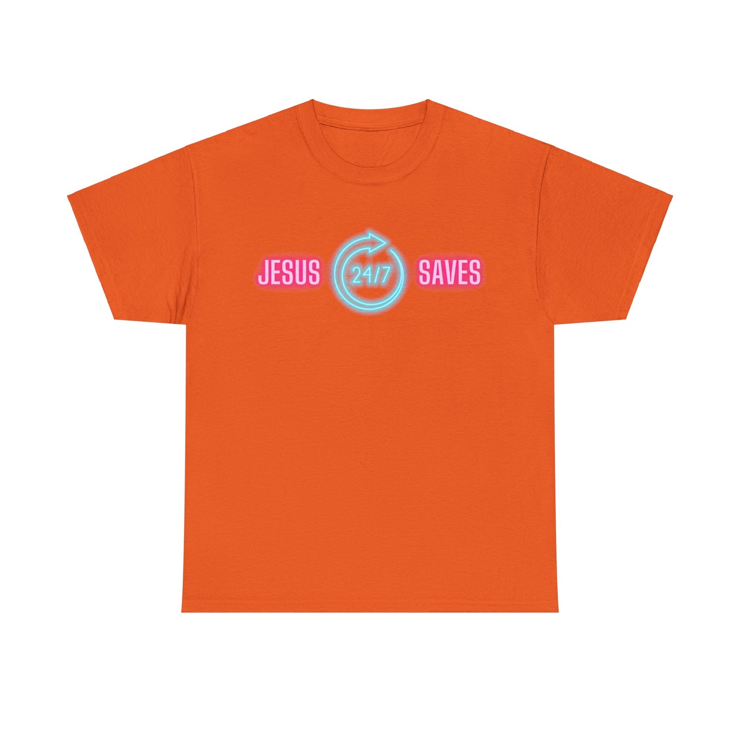 JESUS SAVES 24- 7  1- Unisex Heavy Cotton Tee