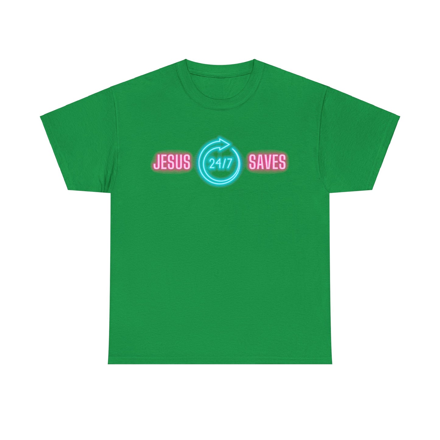 JESUS SAVES 24- 7  1- Unisex Heavy Cotton Tee