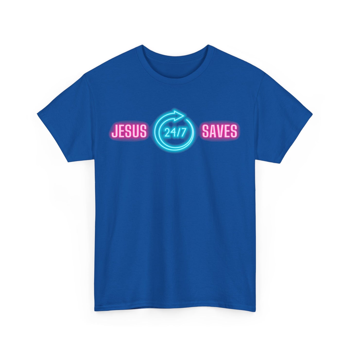 JESUS SAVES 24- 7  1- Unisex Heavy Cotton Tee