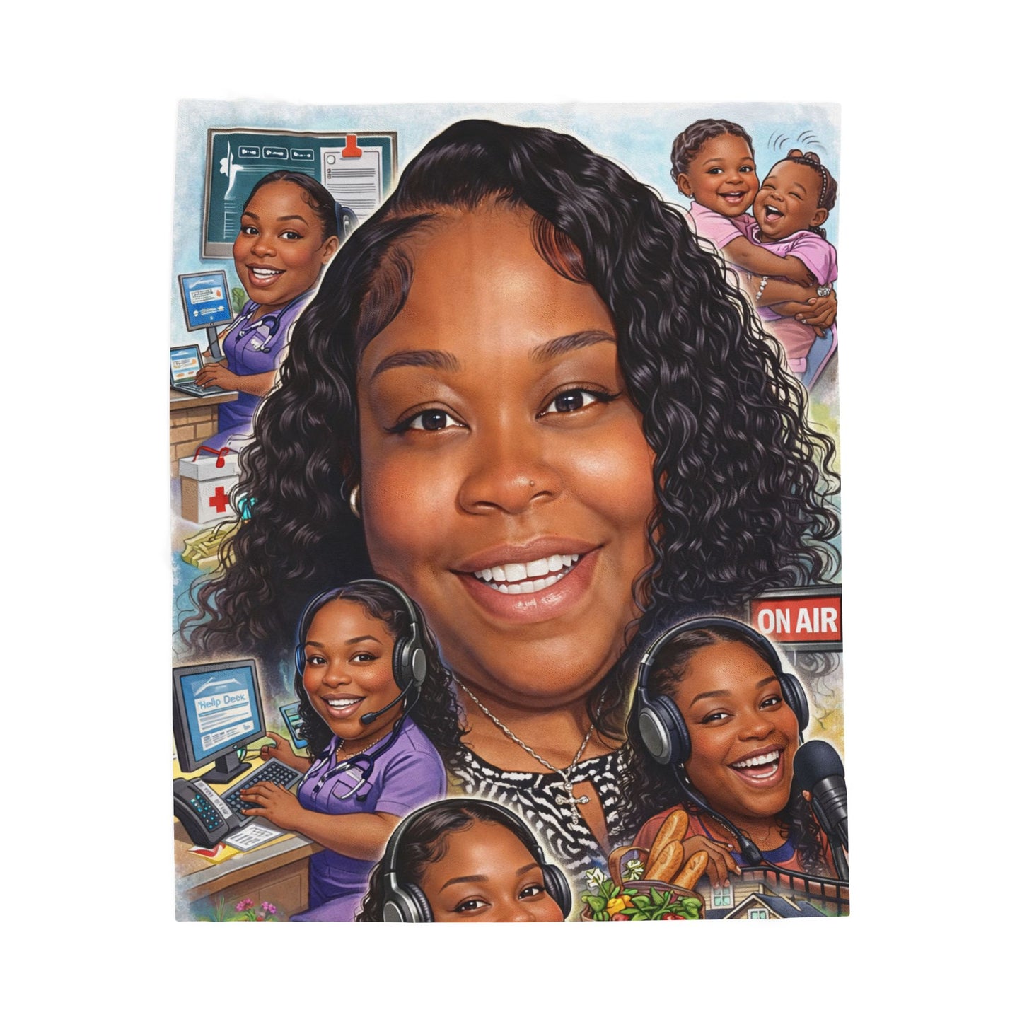 Custom Caricature Face Blanket | Velveteen Plush Blanket, Personalized Portrait Collage