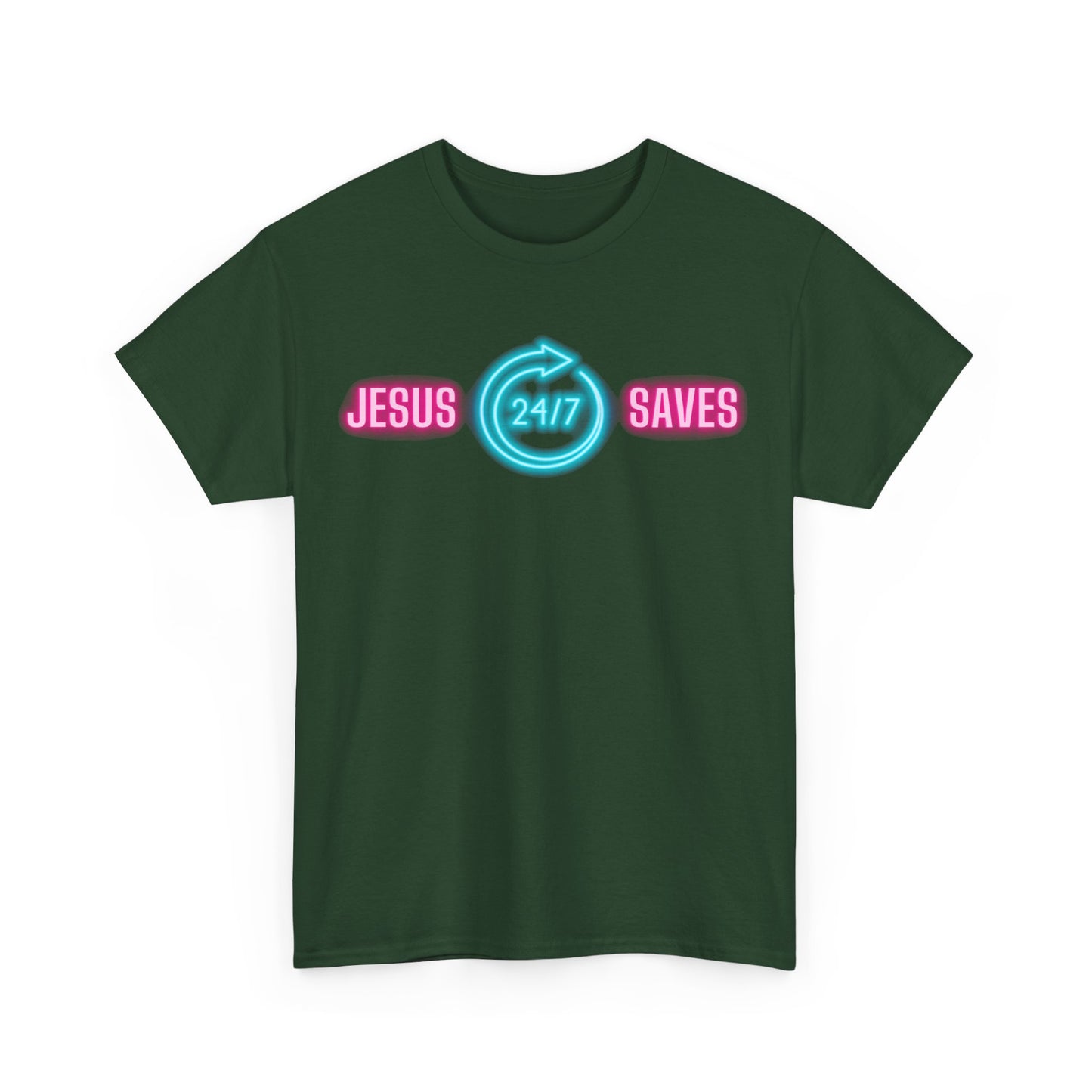 JESUS SAVES 24- 7  1- Unisex Heavy Cotton Tee