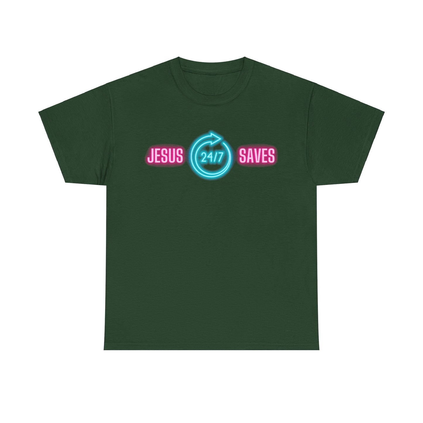 JESUS SAVES 24- 7  1- Unisex Heavy Cotton Tee