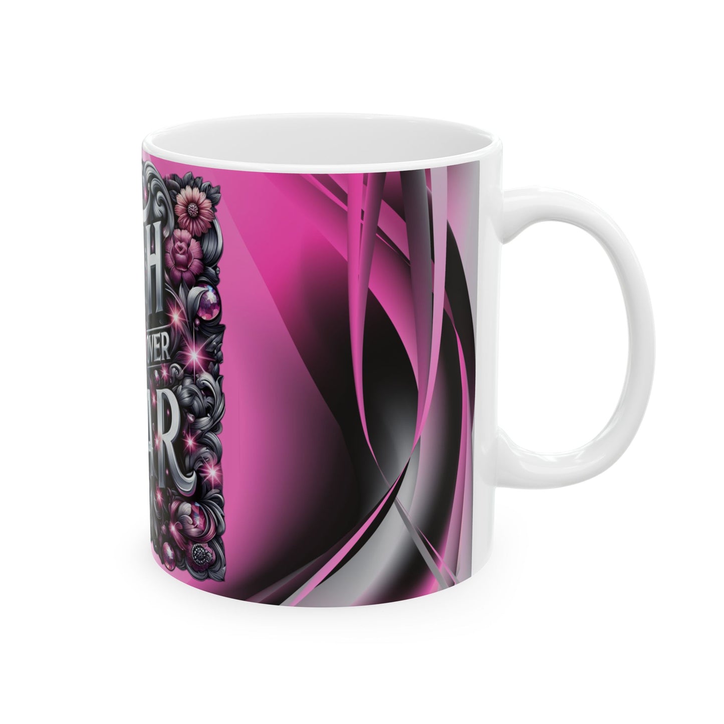 Silver Faith Over Fear Ceramic Mug, Inspirational Coffee Cup, Motivational Gift for Her, Spiritual Decor, Worship Music Link,